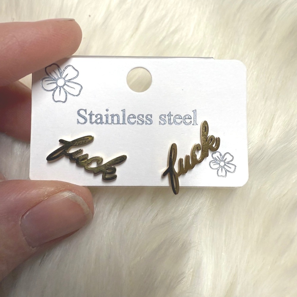 Stainless Steel F#$% Word Earrings Gold Tone Studs‎ Dainty Minimalist